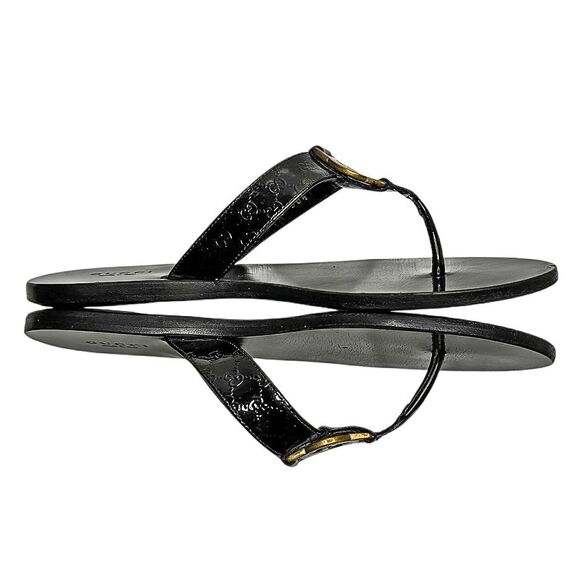 Gucci Microguccissima Patent Leather Interlocking GG Thong Sandals EU 36.5 Black - Picture 6 of 11